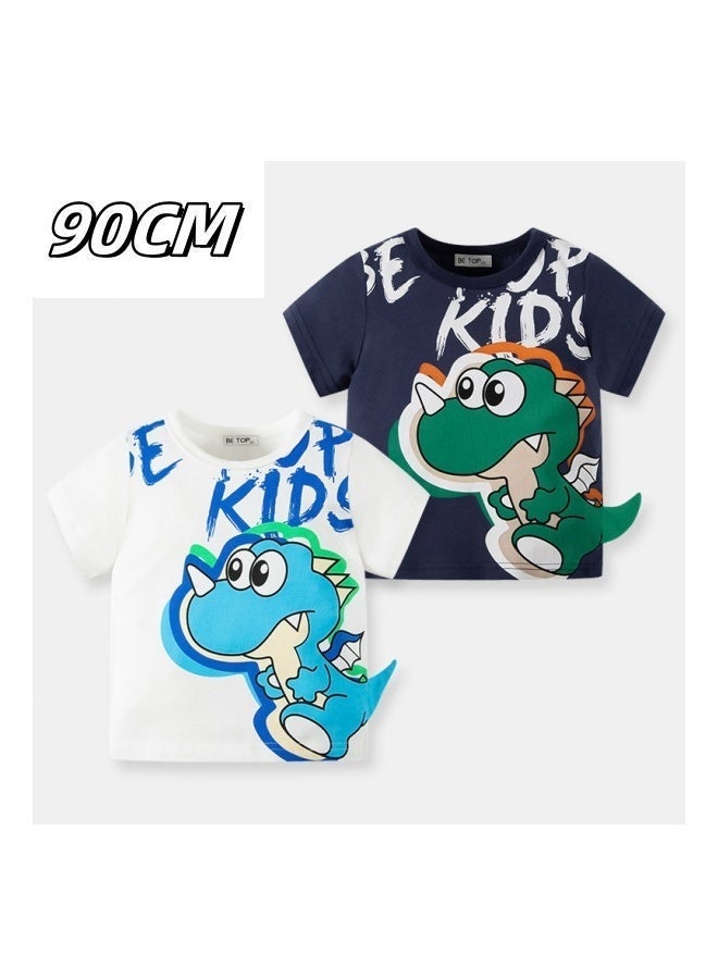 2PCS Toddler Baby Boys Summer T-Shirt,Cotton Casual Sports Boys' Cute Cartoon Dinosaur Shark Crocodile Printed T-Shirt - Image 2