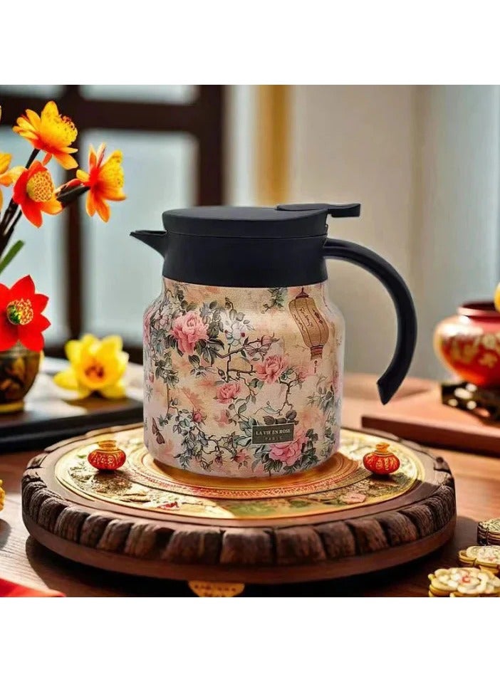 Tea Thermos with Vintage Floral Pattern - Integrated Tea Strainer (Plum Blossom) - Image 1