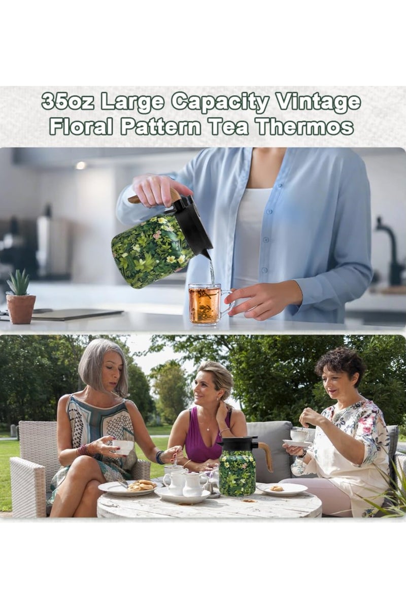 Tea Thermos with Vintage Floral Pattern - Integrated Tea Strainer (Plum Blossom) - Image 5