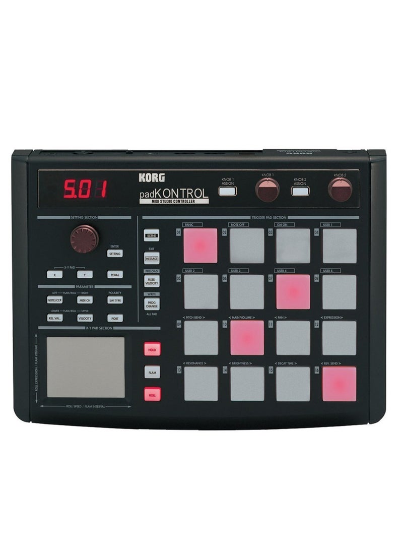Korg padKONTROL | KONTROL Series | USB MIDI Pad Controller | 16 Trigger Pads | X-Y Pad | 2 Assignable Knobs | 16 Scene Memories