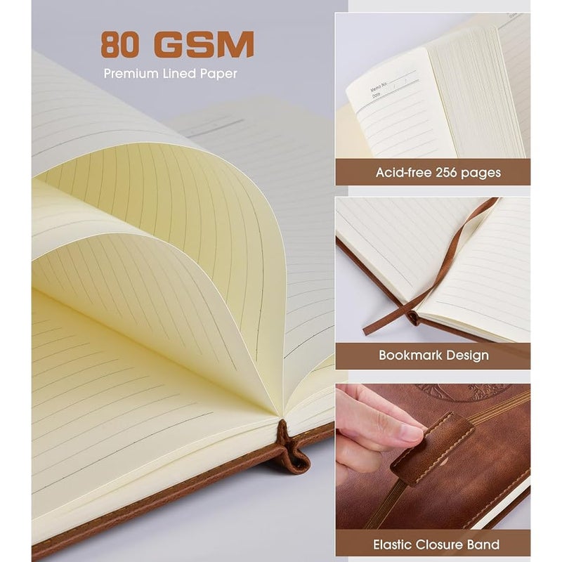 Biuwory Lined Journal Notebook for Women Men,256 Pages A5 Hardcover Leather Journals for Writing,Travel,Business,Work & School,College Ruled Notebooks for Note Taking,Diary Notepad 5.7×8.3(Brown) | Vintage Journal for Women Men,Work,School,Business,Travel Diary,Note taking,College Ruled Writing,Daily Journaling Notebook - Image 4