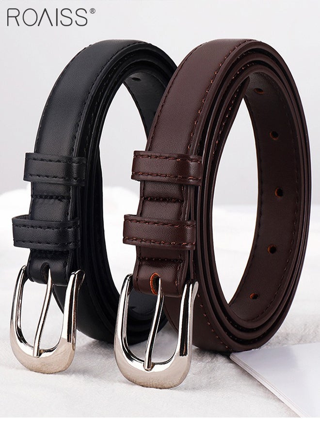 roaiss 2 Pcs Fashionable Retro Slim Belts, Alloy Silver Pin Buckle Belts, Casual and Versatile Denim PU Belts, Adjustable Size, Suitable for Men and Women Business, Travel, Daily Wear,105cm - Image 5