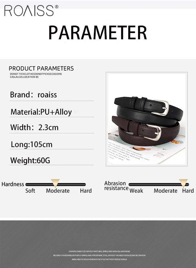 roaiss 2 Pcs Fashionable Retro Slim Belts, Alloy Silver Pin Buckle Belts, Casual and Versatile Denim PU Belts, Adjustable Size, Suitable for Men and Women Business, Travel, Daily Wear,105cm - Image 2