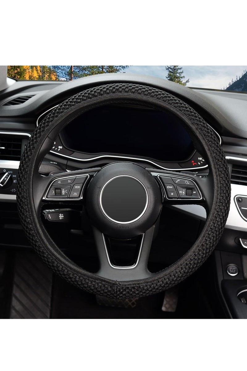 BOBANA Universal 38cm Elastic Steering Wheel Cover Black Breathable Ice Silk Fiber Non-Slip Car Accessory Keeps Warm Winter Cool Summer Daily Use - Image 2