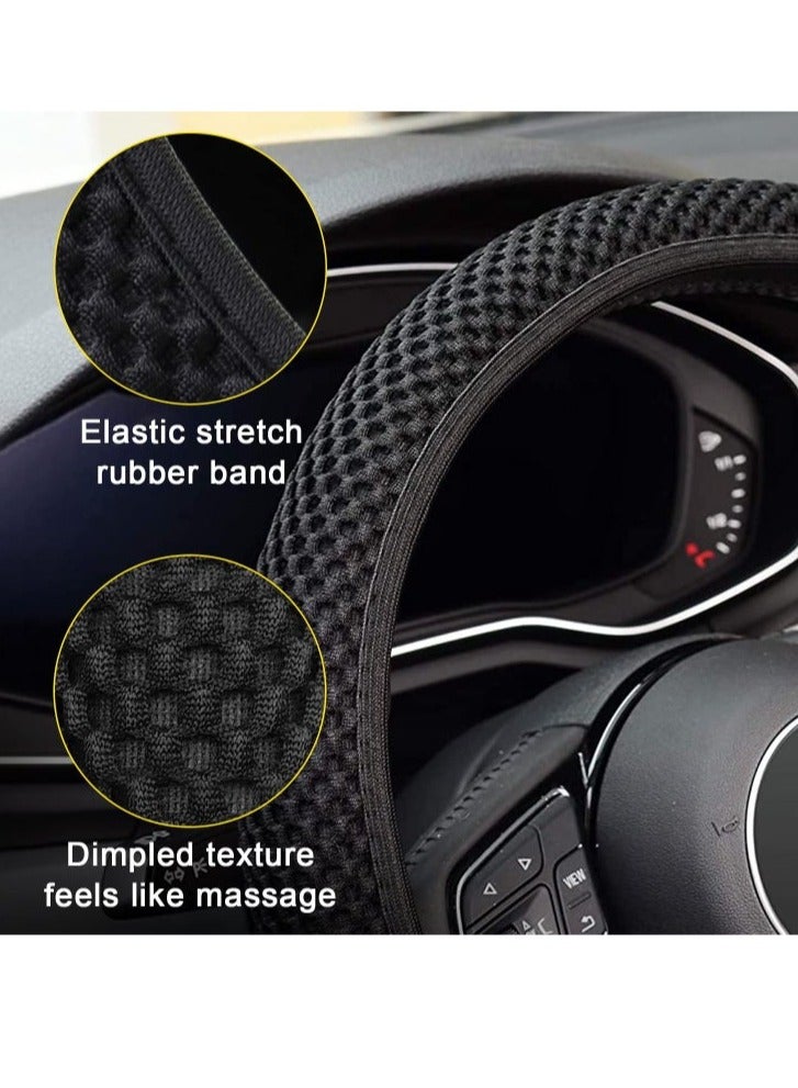 BOBANA Universal 38cm Elastic Steering Wheel Cover Black Breathable Ice Silk Fiber Non-Slip Car Accessory Keeps Warm Winter Cool Summer Daily Use - Image 3