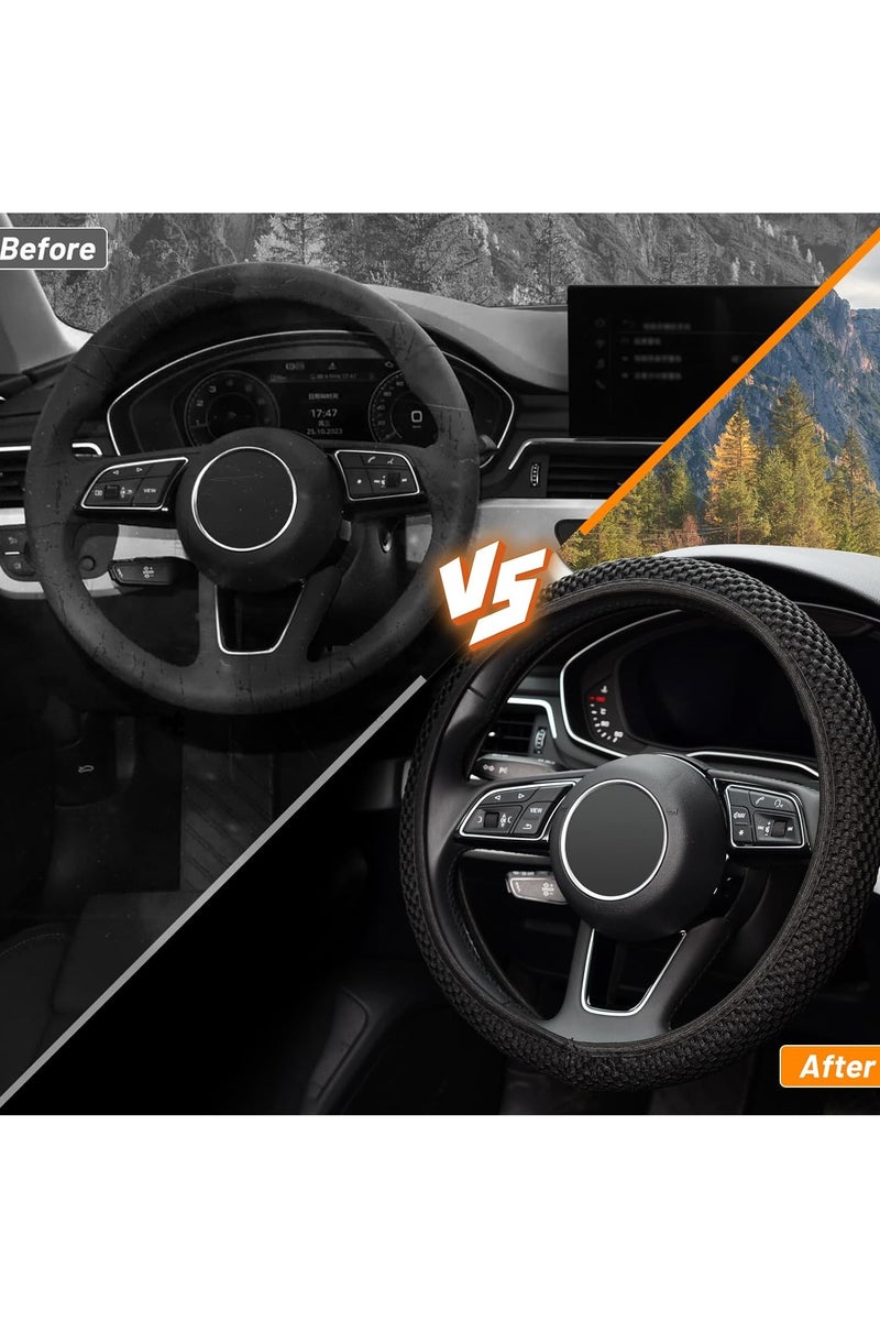 BOBANA Universal 38cm Elastic Steering Wheel Cover Black Breathable Ice Silk Fiber Non-Slip Car Accessory Keeps Warm Winter Cool Summer Daily Use - Image 5