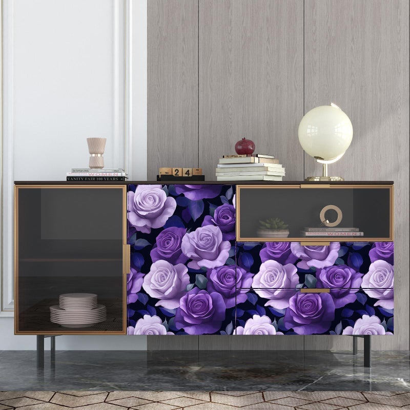 VOLEAAR Purple Peel and Stick Wallpaper, Vintage Purple Rose Floral Pattern Wallpapers, Dark Romance Flower Self Adhesive Contact Paper Wall Decor for Bedroom Bathroom Drawer Bookshelf 17.5In x 9.8Ft - Image 5