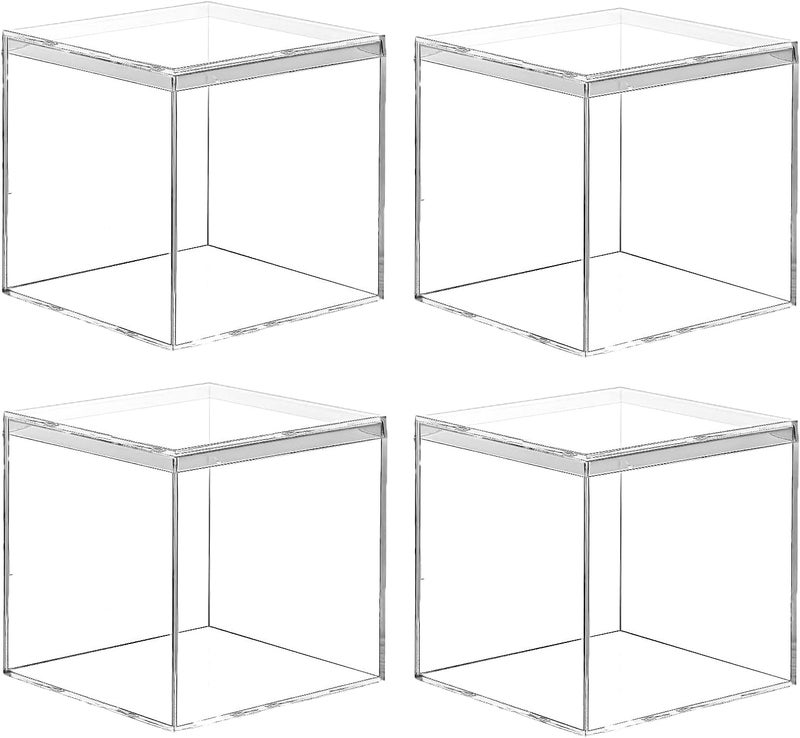 Copzievkae 4 عبوات من صندوق أكريليك شفاف مع غطاء، مقاس 3.9x3.9x3.9 بوصة، صناديق أكريليك للعرض، صندوق أكريليك صغير شفاف، مكعب بلاستيكي مربع لتخزين الحلوى والمجوهرات - Image 1