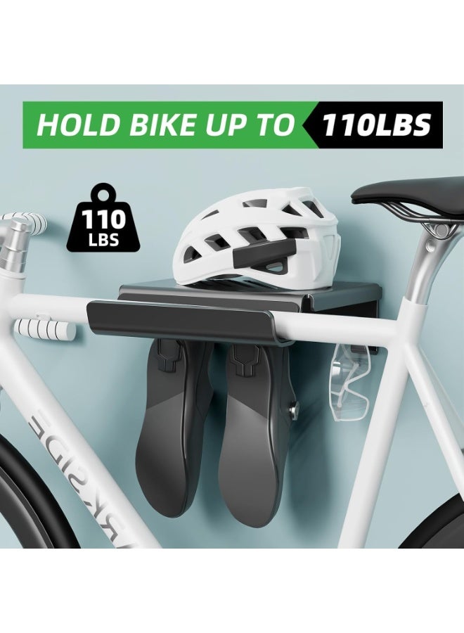 NANAO Bike Wall Mount Rack Indoor Bike Storage Garage Bike Rack Wall Mount with Shelf and Hooks Store Your Helmet and Shoes for a Single Road, Mountain or Other Bicycle (41cm ×26.2cm ×8cm) - Image 5