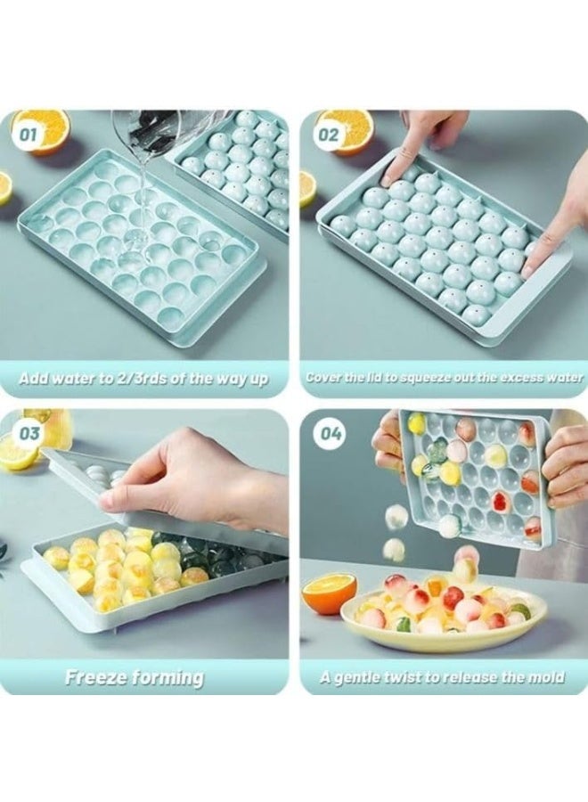 Poaker Multicolor Ice Cube Tray with Lid -Round Ice Ball Maker Mold for Freezer - Mini Circle Ice Cube Tray Making for Sphere Ice Chilling Drinks Juice Coffee etc (Pack of 1) - Image 2