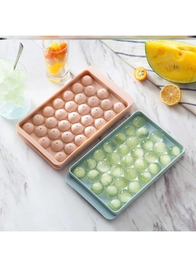 Poaker Multicolor Ice Cube Tray with Lid -Round Ice Ball Maker Mold for Freezer - Mini Circle Ice Cube Tray Making for Sphere Ice Chilling Drinks Juice Coffee etc (Pack of 1) - Image 1