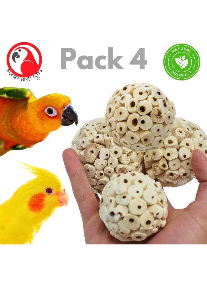 Bonka Bird Toys Bonka Bird Toys 2354 Pk4 Small Sola Atta Ball, 1.75"-2" Diameter, Soft Natural Sola Plant Material, Ideal Chew and Foot Toy for Conures, Ringnecks, Parakeets and Similar Breed Sizes - Image 3