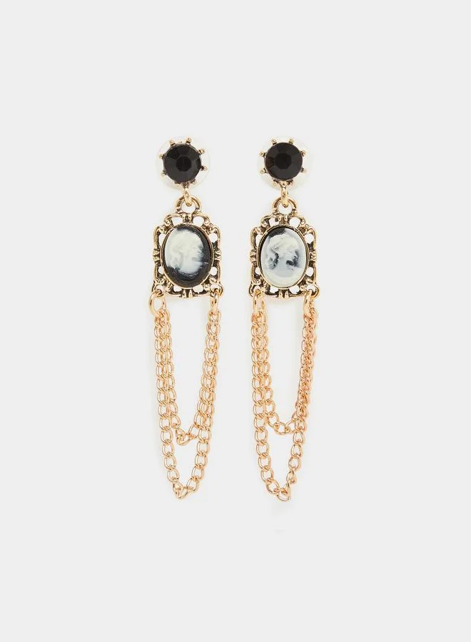 Styli Gold Tone Cameo Dangle Earrings