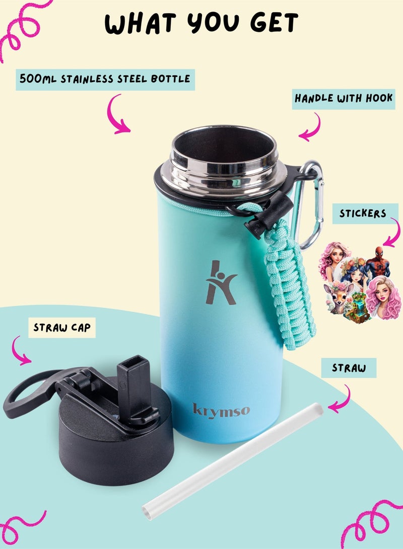 KRYMSO 500ml Water Bottle, Stainless Steel Water Bottle, Water Bottle for Kids Water Bottle with Straw, Thermos, Insulated Water Bottle, Water 500ml with Ai Stickers - Image 4