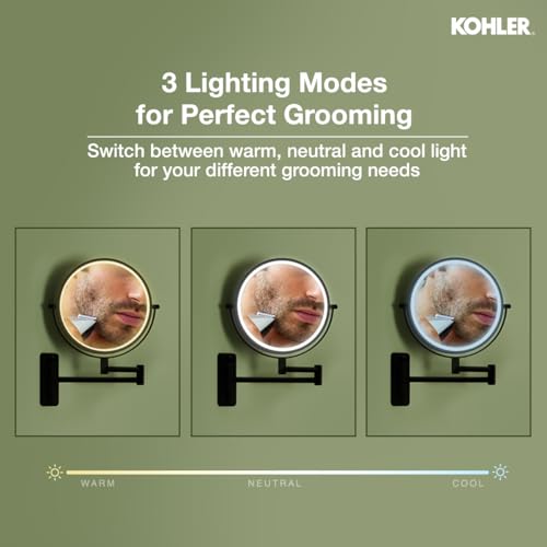 Kohler ML Edge Detailing Lighted Mirror with 3X Magnification | Extendable Frame | Battery Operated, 3 Color Temperatures | Double Sided Mirror for Shaving, Makeup | 3 Yrs Warranty, 460 mm(18 inches) - Image 4