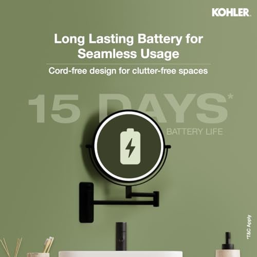 Kohler ML Edge Detailing Lighted Mirror with 3X Magnification | Extendable Frame | Battery Operated, 3 Color Temperatures | Double Sided Mirror for Shaving, Makeup | 3 Yrs Warranty, 460 mm(18 inches) - Image 5