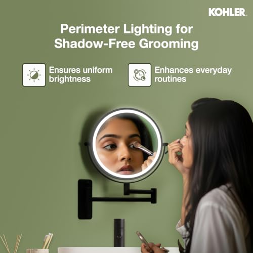 Kohler ML Edge Detailing Lighted Mirror with 3X Magnification | Extendable Frame | Battery Operated, 3 Color Temperatures | Double Sided Mirror for Shaving, Makeup | 3 Yrs Warranty, 460 mm(18 inches) - Image 3
