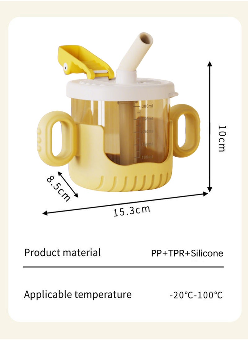 Jiayi - Baby Training Soft Silicone Sippy Cup,6+Months Baby Straw Cup Sipper Bottle for Kids with Handles 300ml（Yellow） - Image 1