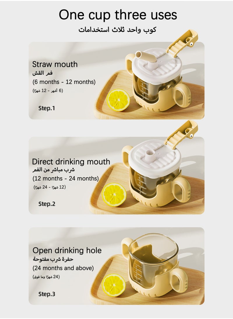Jiayi - Baby Training Soft Silicone Sippy Cup,6+Months Baby Straw Cup Sipper Bottle for Kids with Handles 300ml（Yellow） - Image 1