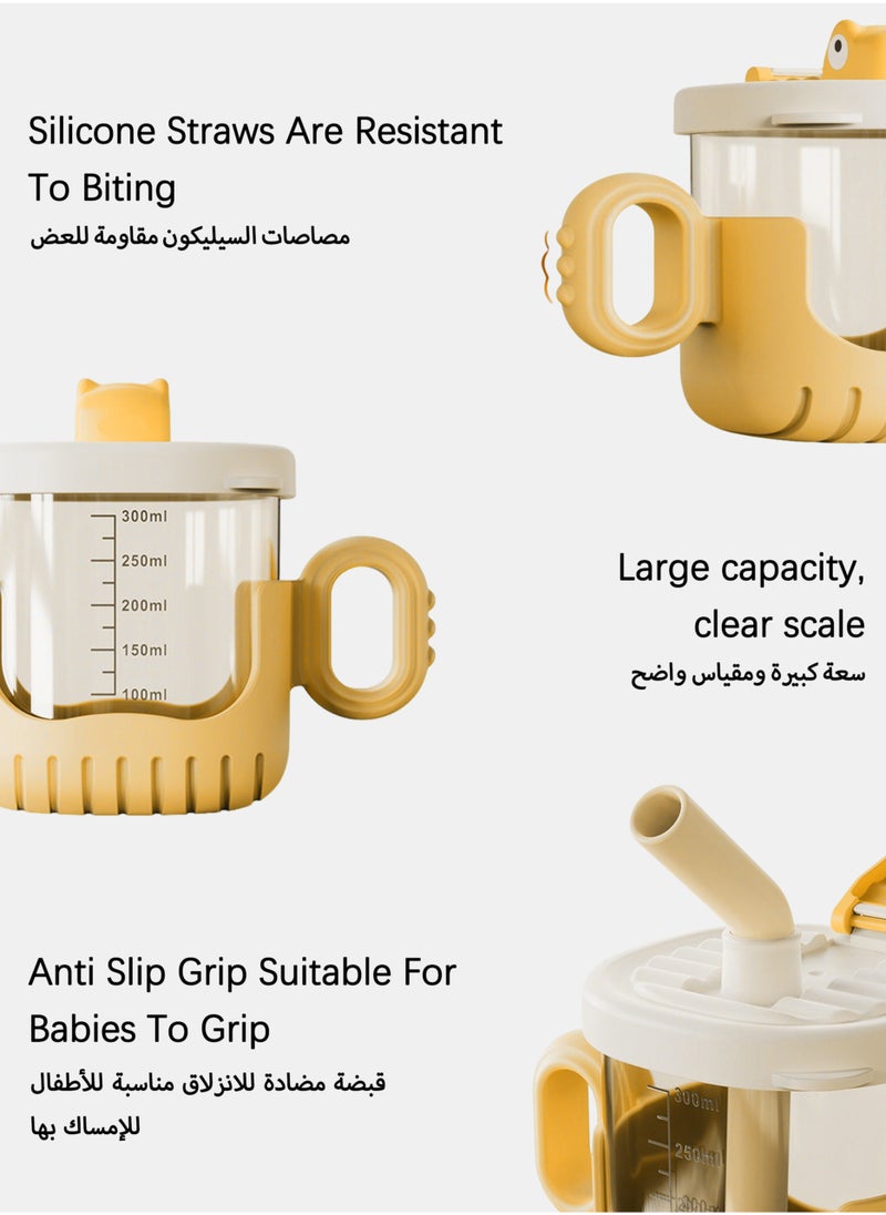 Jiayi - Baby Training Soft Silicone Sippy Cup,6+Months Baby Straw Cup Sipper Bottle for Kids with Handles 300ml（Yellow） - Image 1