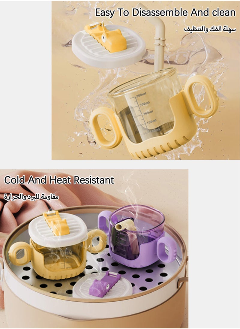 Jiayi - Baby Training Soft Silicone Sippy Cup,6+Months Baby Straw Cup Sipper Bottle for Kids with Handles 300ml（Yellow） - Image 1