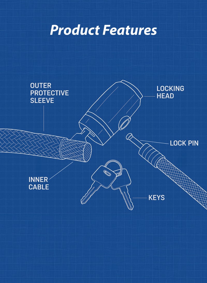 Toshionics قفل دراجة وسكوتر ثقيل 80 سم T114635 سلك فولاذي مضفر مضاد للسرقة مع مفاتيح، رأس قفل ABS متين، قفل عربة، قفل سكوتر كهربائي، كابل أمان للدراجة (سمك 15 مم) - Image 3