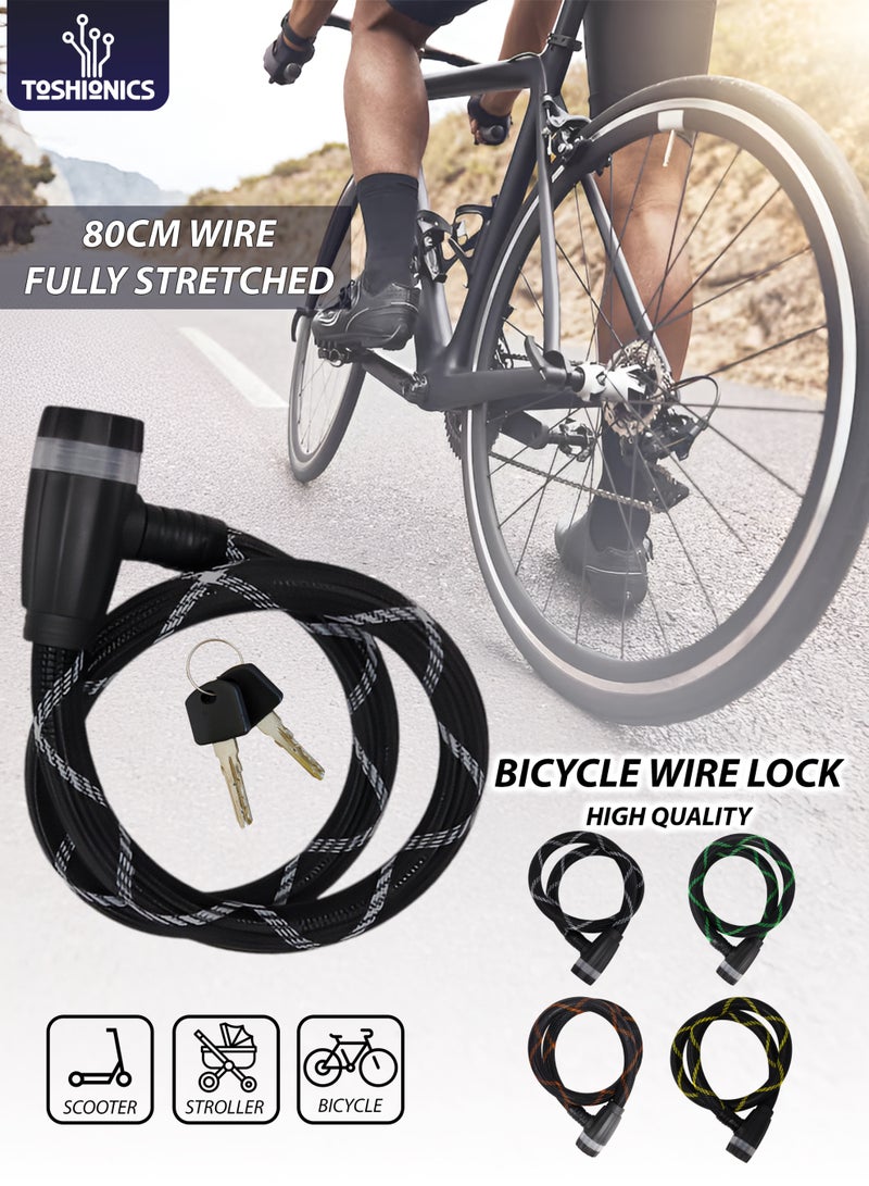 Toshionics قفل دراجة وسكوتر ثقيل 80 سم T114635 سلك فولاذي مضفر مضاد للسرقة مع مفاتيح، رأس قفل ABS متين، قفل عربة، قفل سكوتر كهربائي، كابل أمان للدراجة (سمك 15 مم) - Image 1