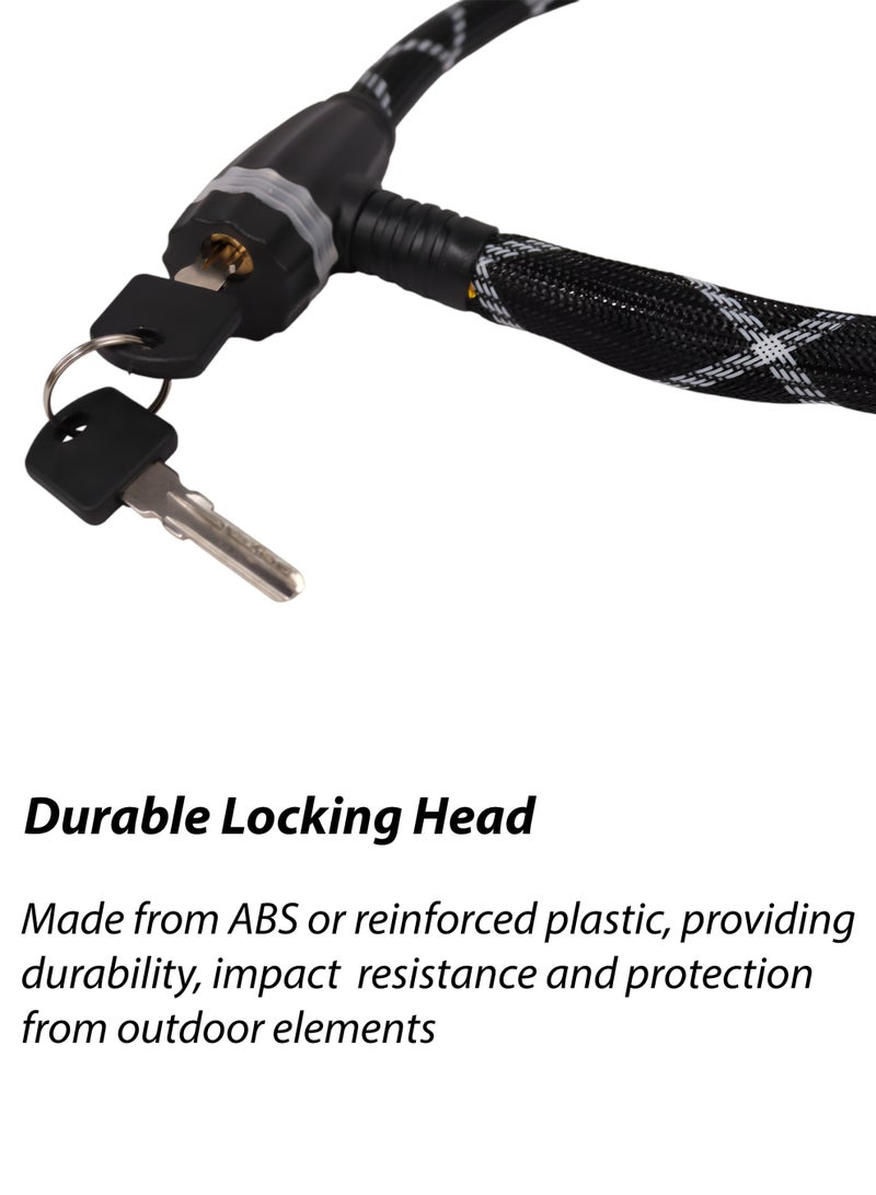 Toshionics قفل دراجة وسكوتر ثقيل 80 سم T114635 سلك فولاذي مضفر مضاد للسرقة مع مفاتيح، رأس قفل ABS متين، قفل عربة، قفل سكوتر كهربائي، كابل أمان للدراجة (سمك 15 مم) - Image 4