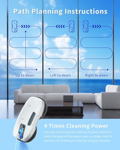 FMART T9Pro Window Cleaning Robot, Ultrasonic Atomization Intelligent Water Spray, 3800PA Suction Power, AI Intelligent Path Planning, Edge Detection Technology, Remote Control Robot Window Cleaner - Image 4