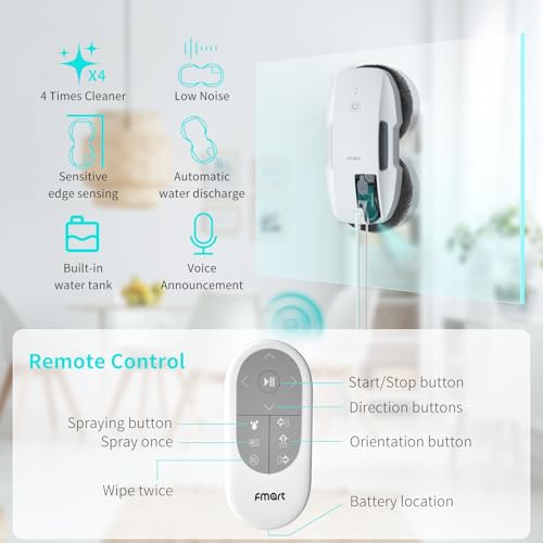 FMART T9Pro Window Cleaning Robot, Ultrasonic Atomization Intelligent Water Spray, 3800PA Suction Power, AI Intelligent Path Planning, Edge Detection Technology, Remote Control Robot Window Cleaner - Image 2