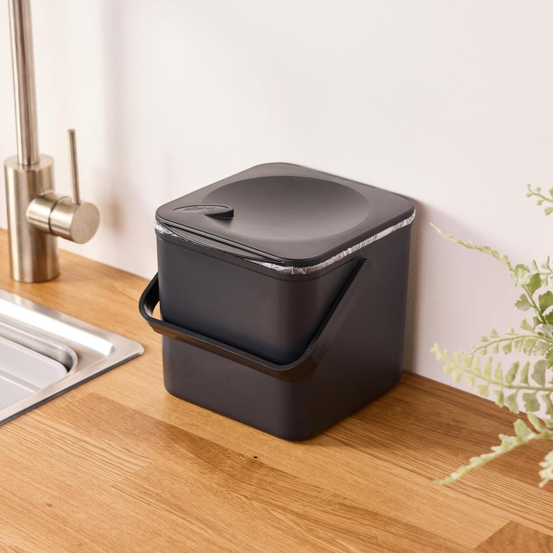 Minky Homecare Kitchen Compost Bin Countertop Food Waste Caddy with Easy Wipe Clean Interior Made in The UK 35L 09 gal ECO Black