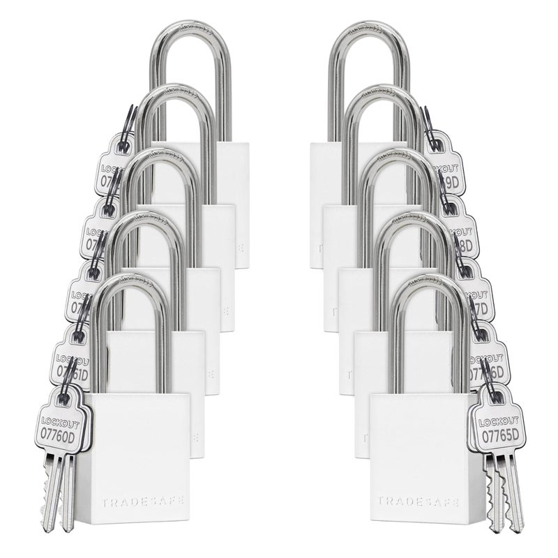 TRADESAFE Lockout Tagout Locks Set 10 Silver Aluminum Loto Locks Keyed Different Lock Out Tag Out Padlocks 2 Keys Per Lockout Padlock OSHA Compliant