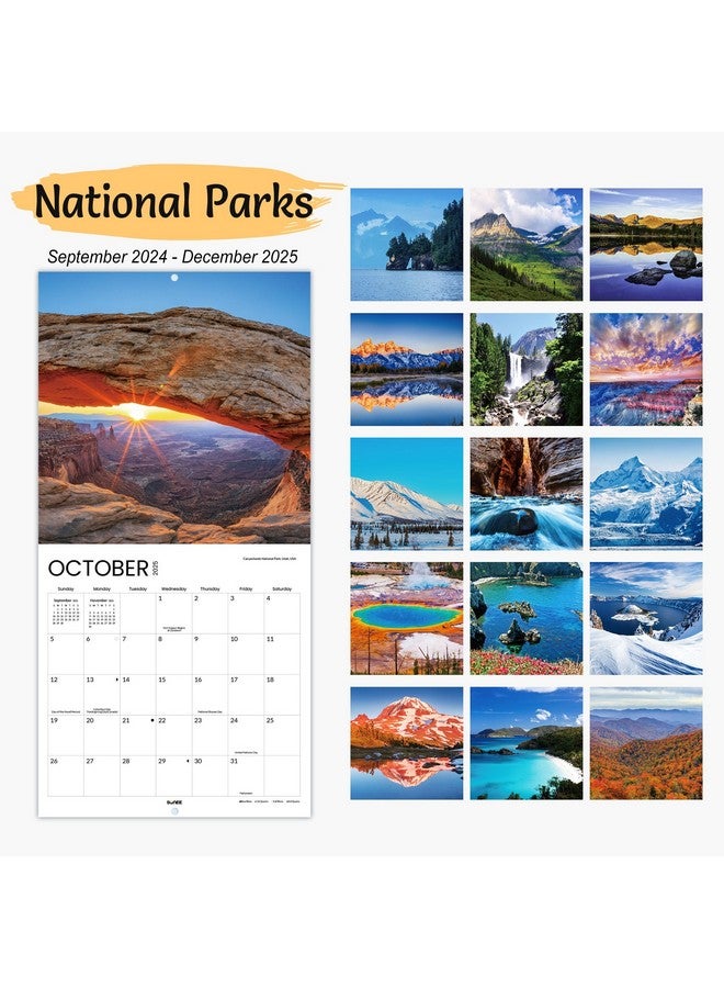 SUNEE Calendar 2024-2025 For Wall, 2025 Large Wall Calendar 12X12 Inches With 16 Months From Now To December 2025, Thick Glossy Paper, 12" X 24" (Open), National Parks - Image 2