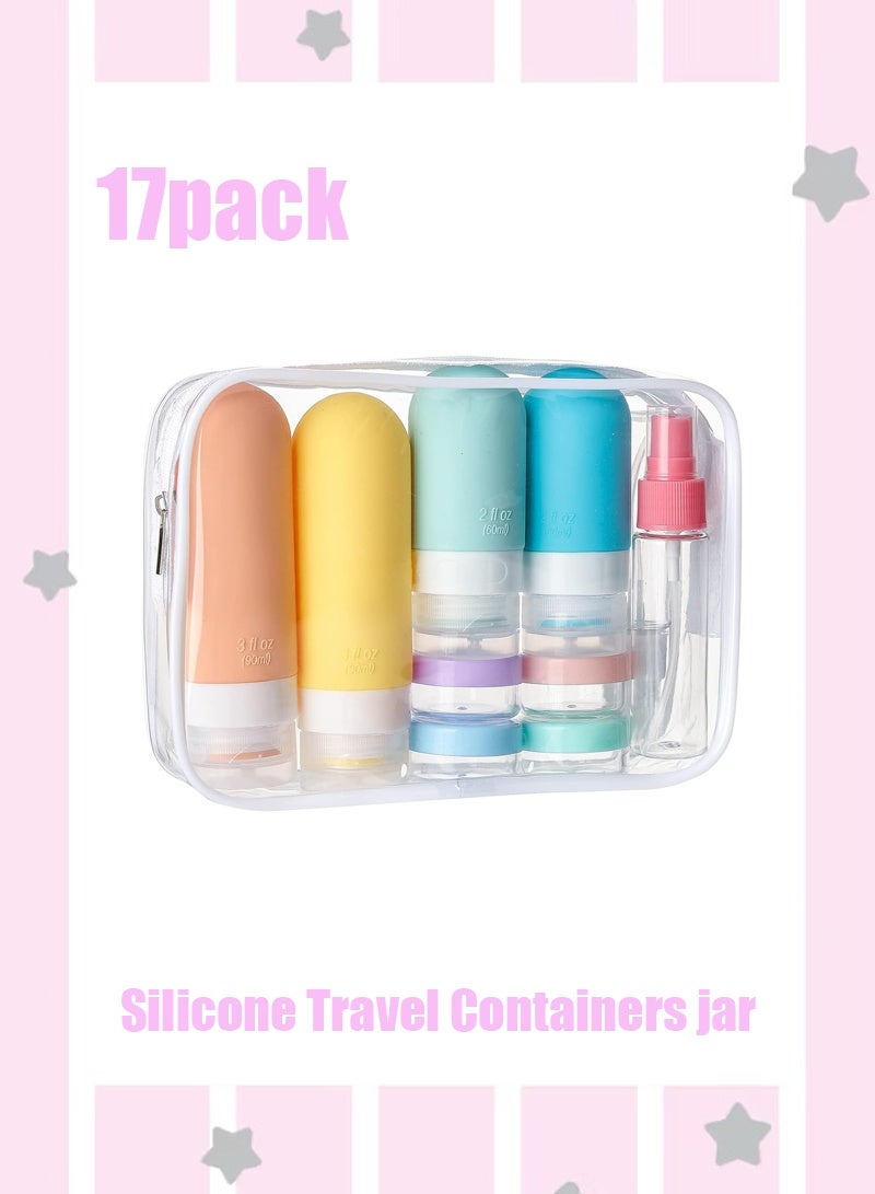 17 pack Travel Bottles for Toiletries,TSA Approved Silicone Travel Containers jar for Toiletries,Leak Proof Refillable Liqus Shampoo And Conditioner Travel Essentials toiletry Bottles - Image 1