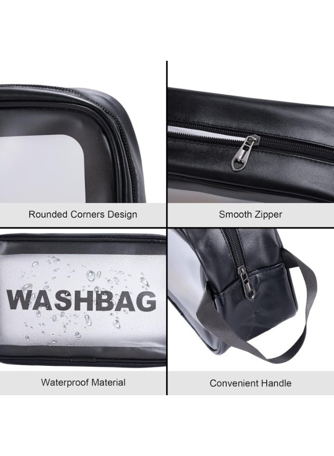 حقيبة سفر لأدوات النظافة وحقيبة مستحضرات التجميل وصندوق المكياج للفرش والإكسسوارات مع مقبض، سعة كبيرة شفافة مقاومة للماء لتخزين السفر ميديام مقاس 24 × 14 × 7 سم (أسود) - Image 5