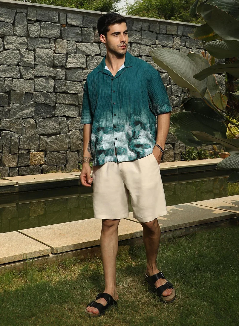 كامبوس سوترا Men's Teal Green Abstract-Ombre Oversized Shirt