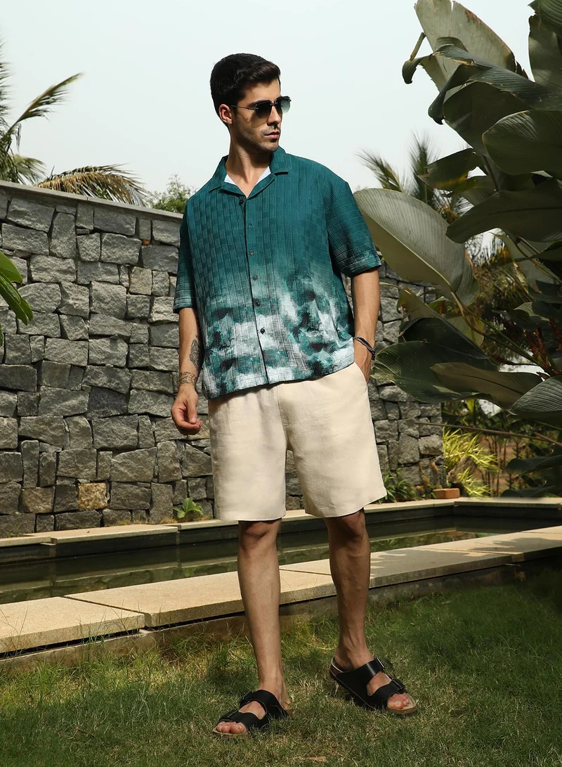 كامبوس سوترا Men's Teal Green Abstract-Ombre Oversized Shirt