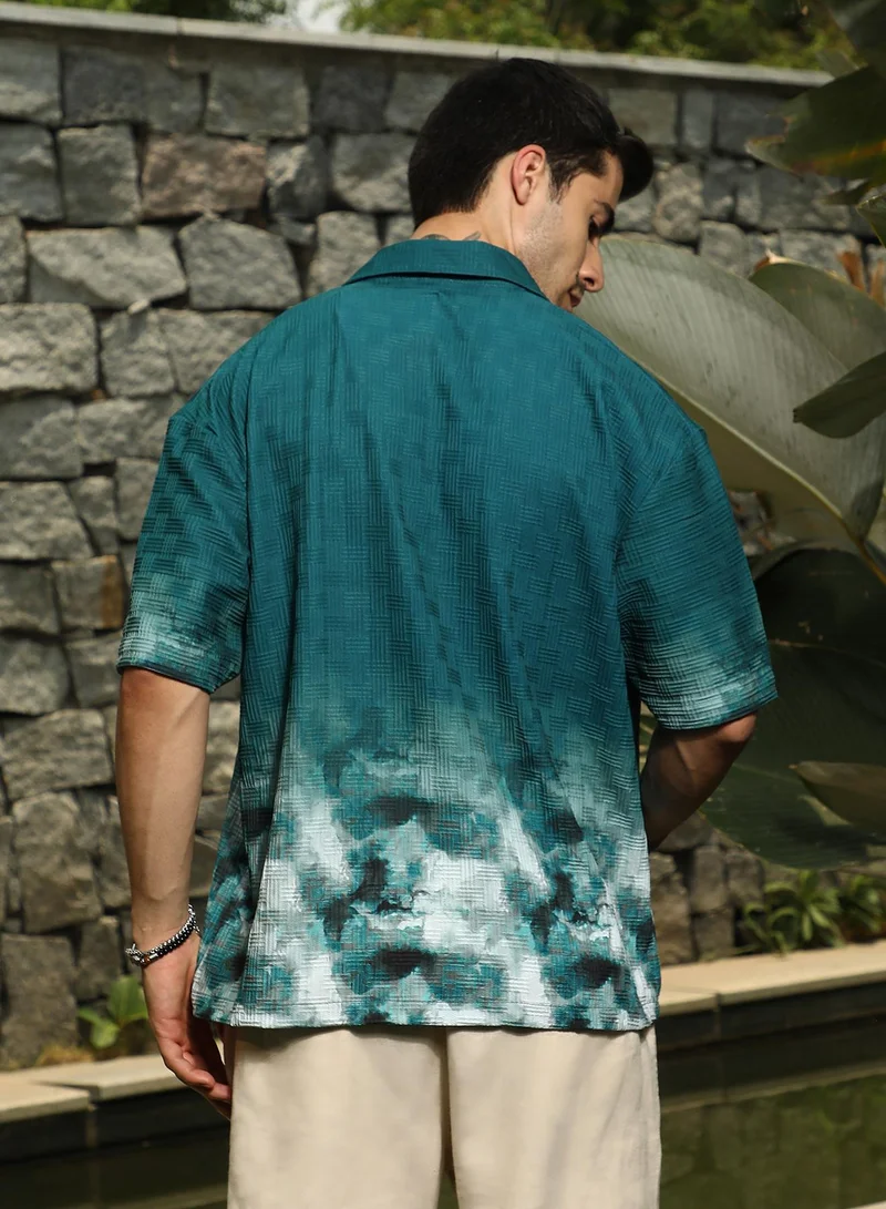 كامبوس سوترا Men's Teal Green Abstract-Ombre Oversized Shirt