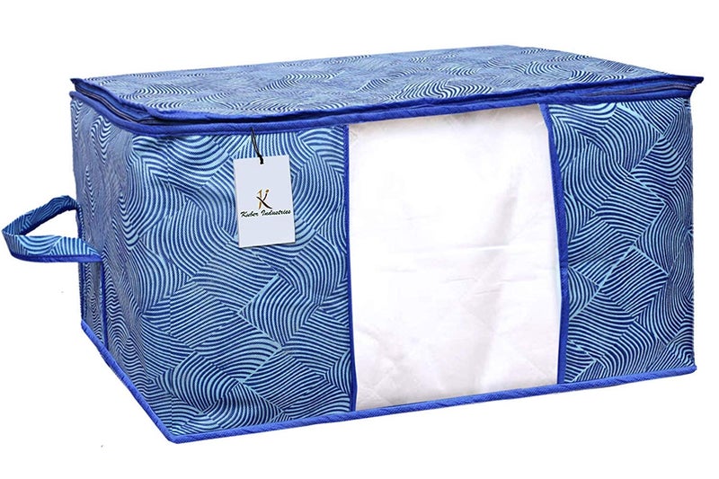 Kuber Industries Leheriya Printed 6 Piece Non Woven Fabric Underbed Storage BagCloth OrganiserBlanket Cover with Transparent Window Orange Blue CTKTC41132 - Image 2