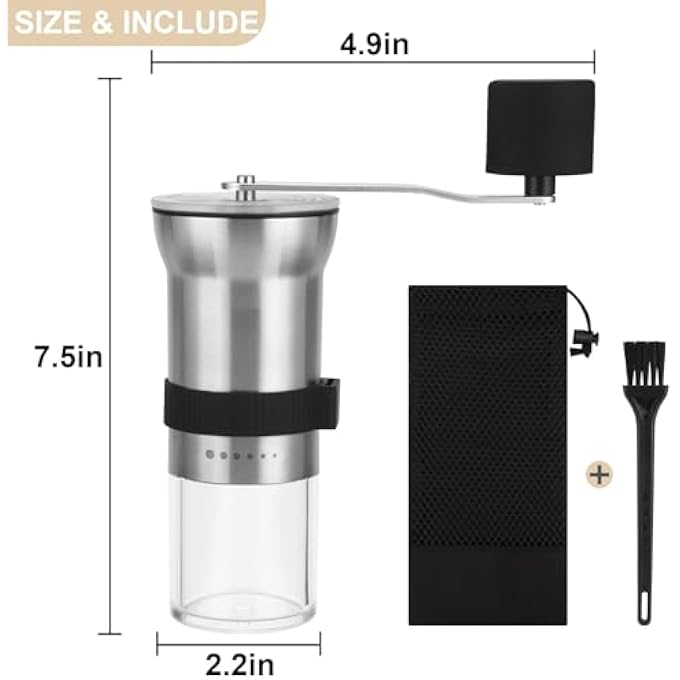 KASTWAVE Upgrade Manual Coffee Grinder Portable Stainless Steel Hand Crank Coffee Bean Grinder Hand Coffee Grinder 6 Coarseness Settings Burr Coffee Grinder With Ceramic Burrs Perfect For Families Home - Image 4