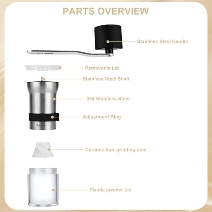 KASTWAVE Upgrade Manual Coffee Grinder Portable Stainless Steel Hand Crank Coffee Bean Grinder Hand Coffee Grinder 6 Coarseness Settings Burr Coffee Grinder With Ceramic Burrs Perfect For Families Home - Image 5