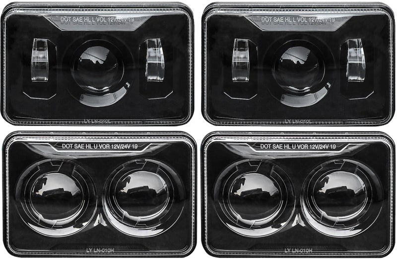 AUDEXEN 4x6 Inch LED Headlights 60W Compatible with Kenworth T800 T600 Peterbilt 379 Feightliner H4656 H4666 H6545 H4651 H4652 DOT Approved 4PCS Black