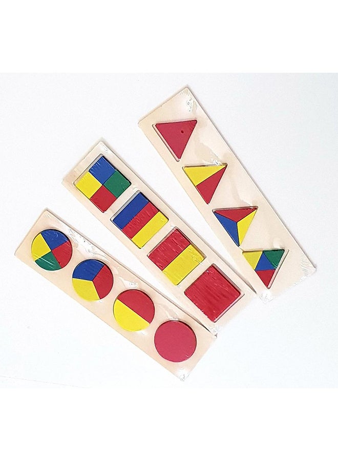 طقم أحجية خشبي بتصميم أشكال هندسية مكون من 3 قطع