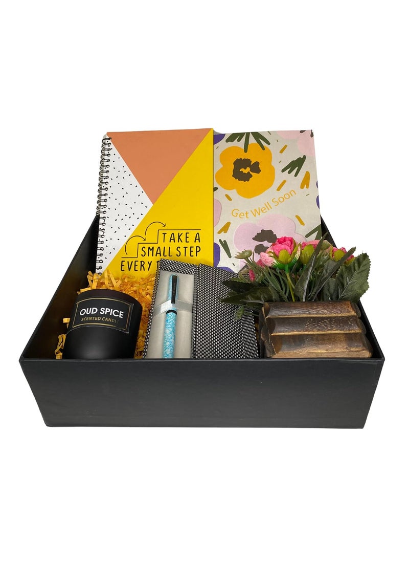 NorthLand - Northland Get Well Soon Gift Hamper for Men & Women - Greeting Card, Beautiful Flower Pot, Diary, Pen, Scented Candle - Gifts for Recovery and Wishes Get Well Soon Gifts Get well soon Gifts Hamper - Image 1
