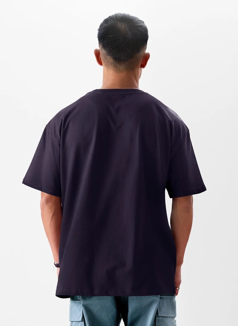 The Souled Store Dark Blue The Souled Store Men Berry Solid Oversized T-Shirts for Men | Best Price UAE