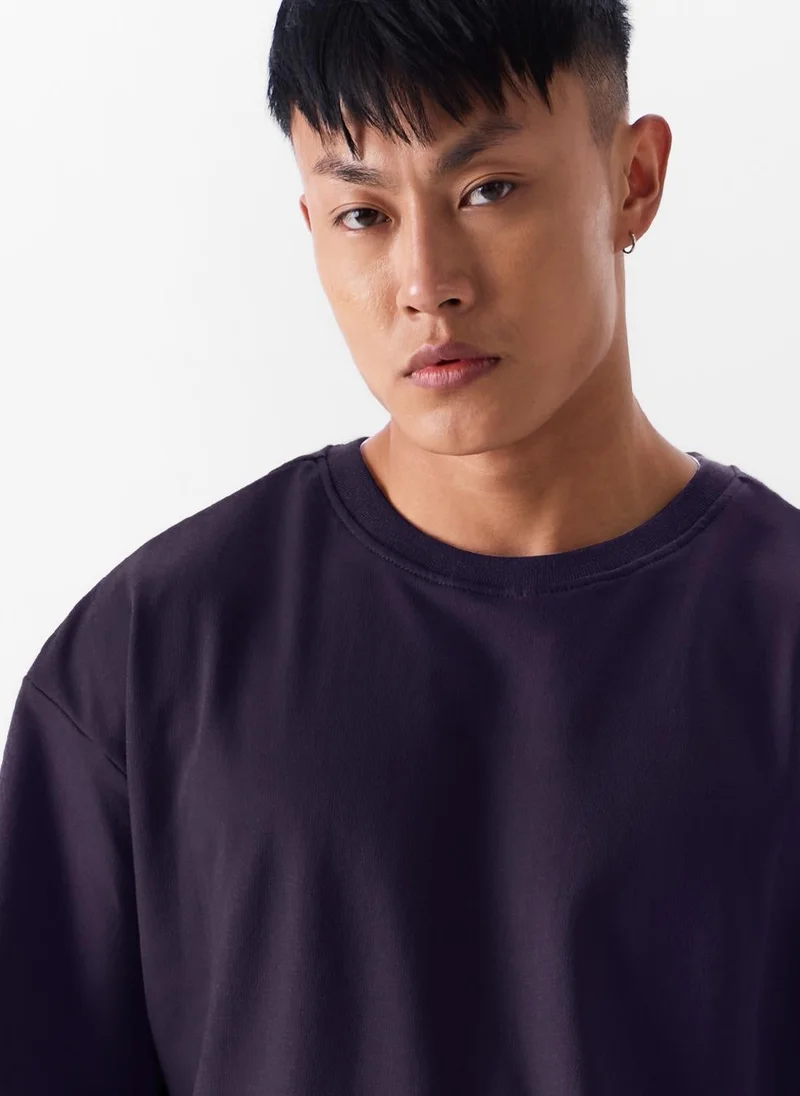 The Souled Store Dark Blue The Souled Store Men Berry Solid Oversized T-Shirts for Men | Best Price UAE
