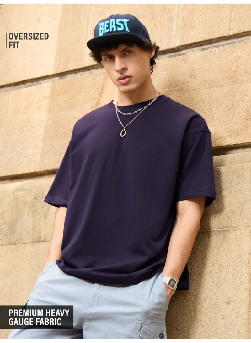 The Souled Store The Souled Store Men Berry Solid Oversized T-Shirts