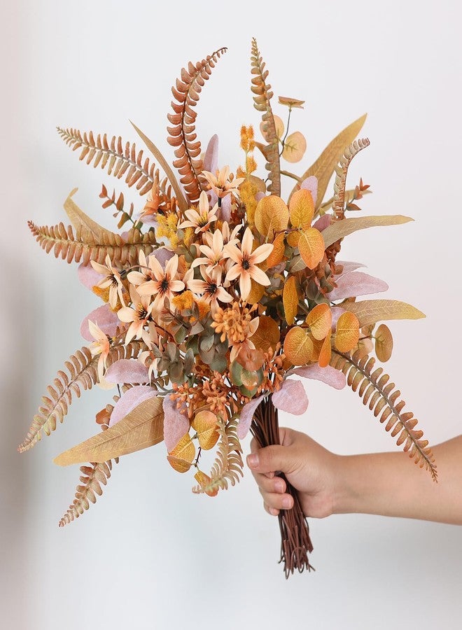 FOTEEWL 75 Pcs Artificial Greenery Stems Box Set,with 8 Kinds of Faux Plants and Fake Flowers for DIY Bridal Bouquets Wedding Floral Arrangement Table Centerpieces Fall Decoration (Orange) - Image 4