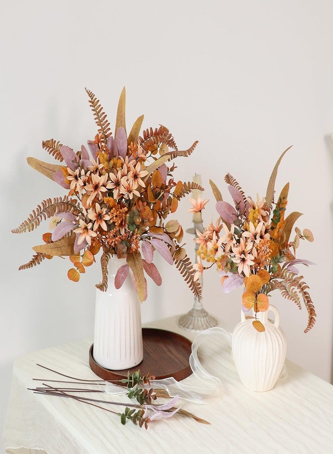 FOTEEWL 75 Pcs Artificial Greenery Stems Box Set,with 8 Kinds of Faux Plants and Fake Flowers for DIY Bridal Bouquets Wedding Floral Arrangement Table Centerpieces Fall Decoration (Orange) - Image 3