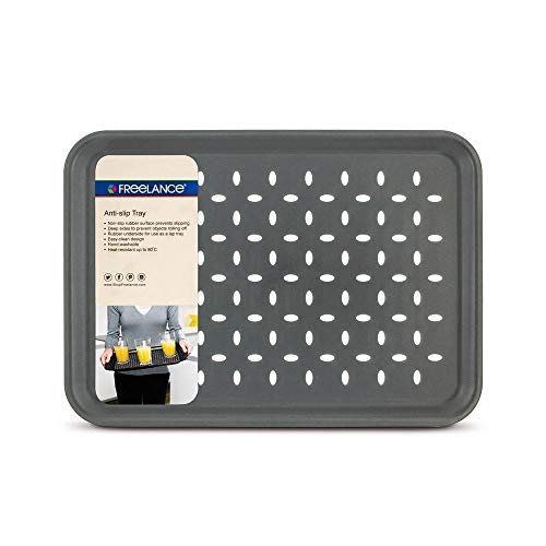 Freelance Anti Slip Serving Tray - 34 x 24 cm - Grey - Non-Slip Rubber Surface, Break-Resistant - Versatile Anti Skid PP Plastic Kitchen & Dining/Coffee Table Trays for Breakfast/Food/Tea - Image 4
